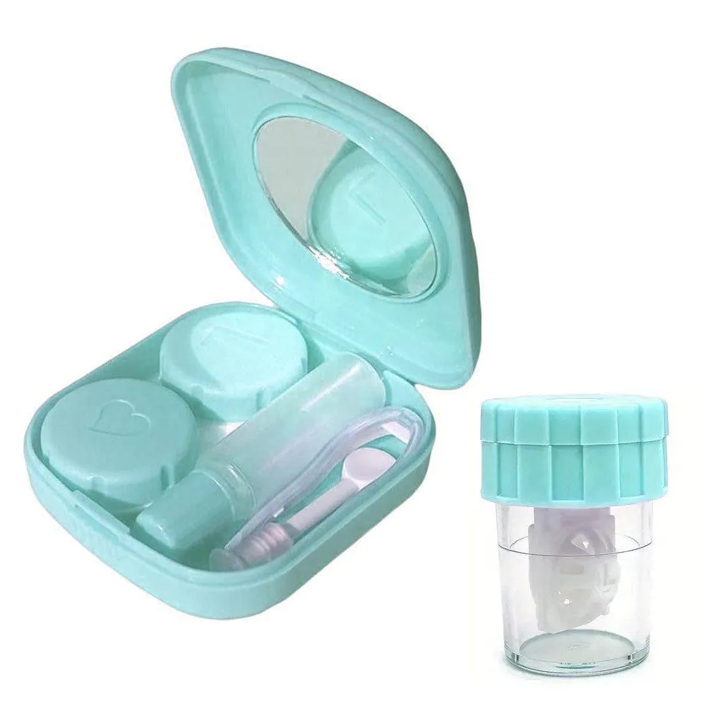 Contact Lens Case with Accessories & Manual Lens Cleaner-Compact Travel Kit - Aqua