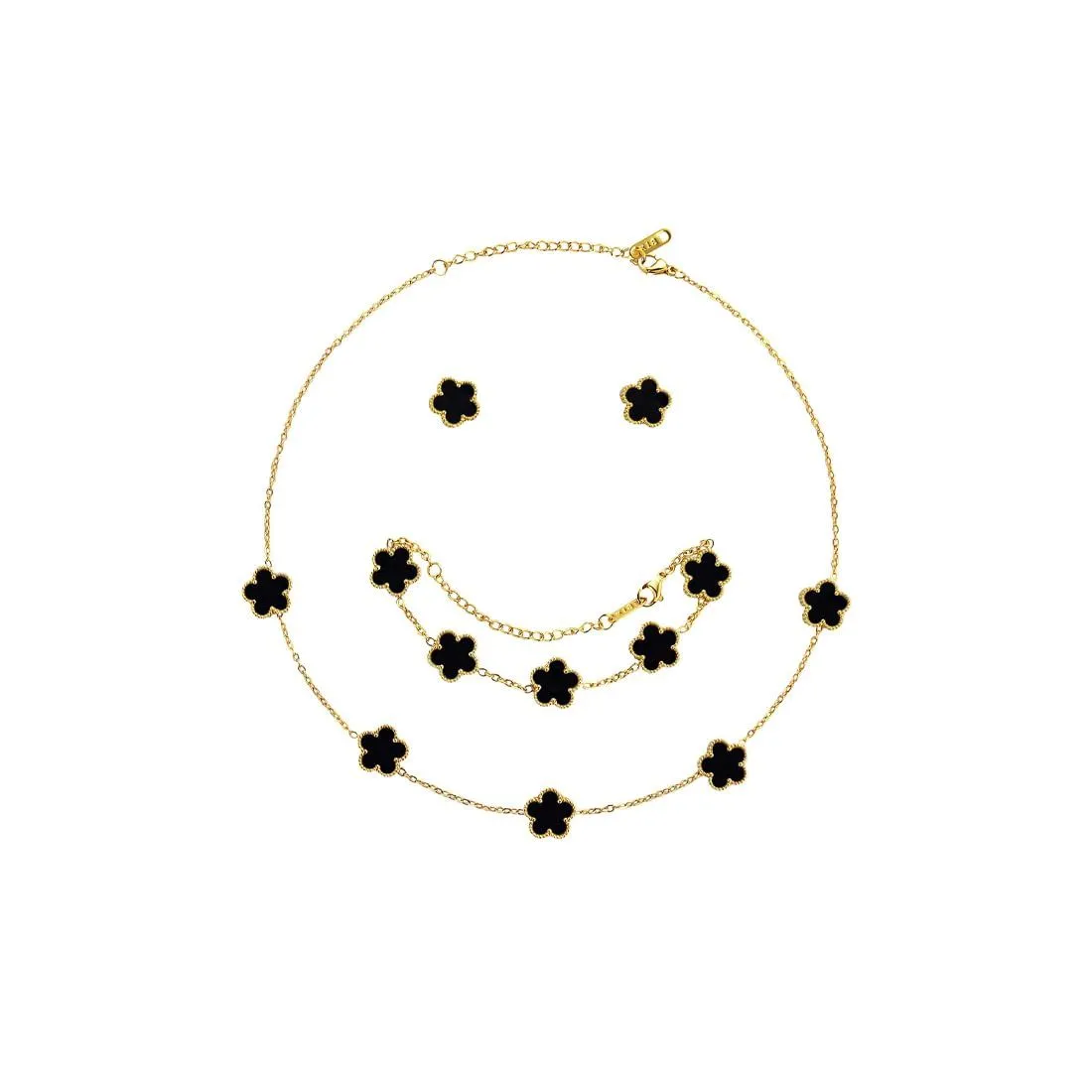 MEBUPOL Jewellery Set for Women Girls 18K Gold Plated Stainless Steel - Black