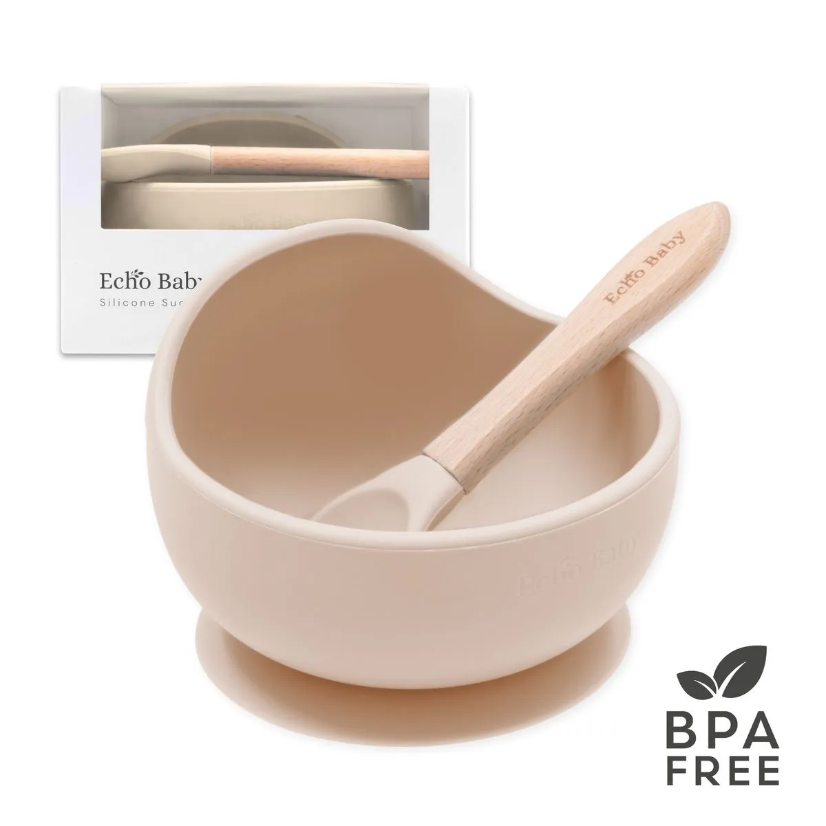 Echo Baby Silicone Suction Bowl and Spoon Set - Ivory