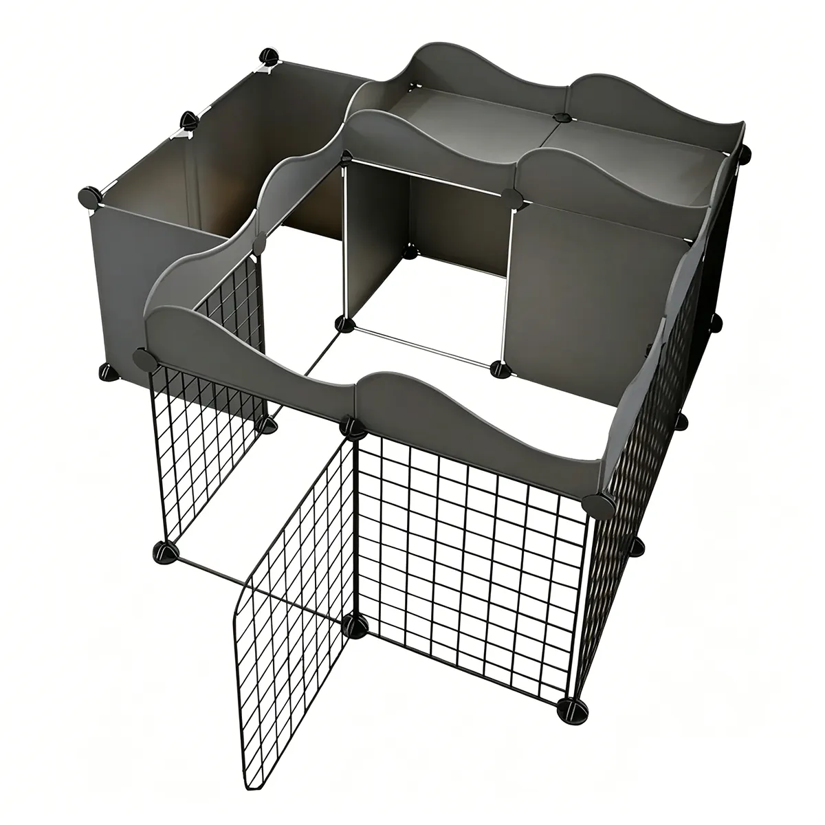 Portable Dog Fence (57x107x107cm) Adjustable Pet Playpen with Top Storage
