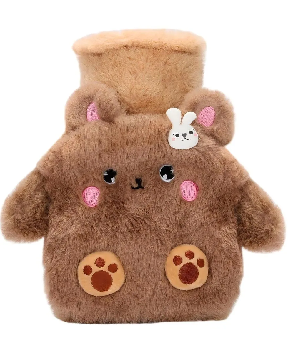 Hot Water Bottle With Soft Removable Knit Outer Lid, Pain Relief - Brown