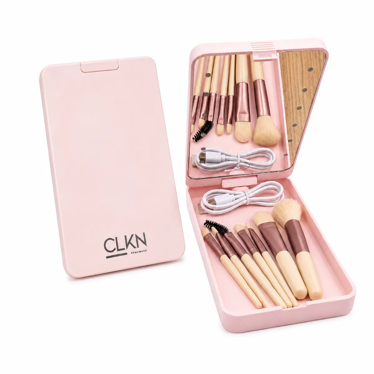 Folding Vanity Makeup Mirror with Built-In Cosmetic Storage Organizer