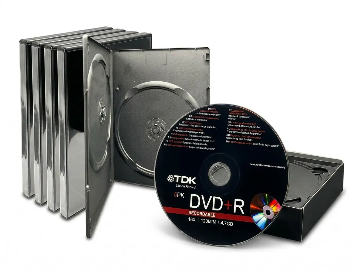 TDK DVD+R Recordable Discs 4.7GB 16X 120min with FREE DVD Cases - 5 Pack