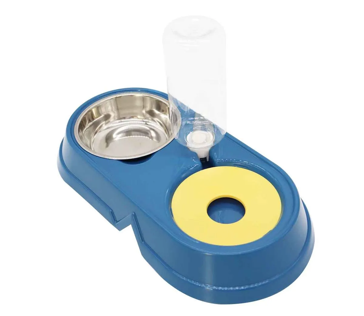 2-In-1 Anti Slip Stainless Steel Plastic Automatic Pet Slow Feeder - Blue