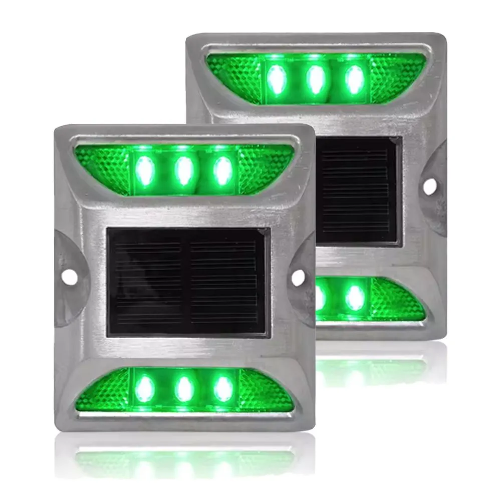 Solar LED Road Stud Light & Reflectors Metal Body | Flashing GREEN |JG689