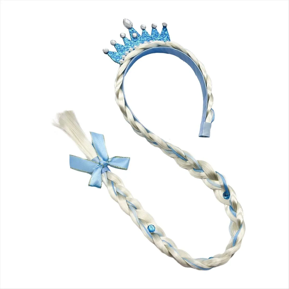 B Princess Dress Up Wigs Princess Long Braided Wig Headbands Blue