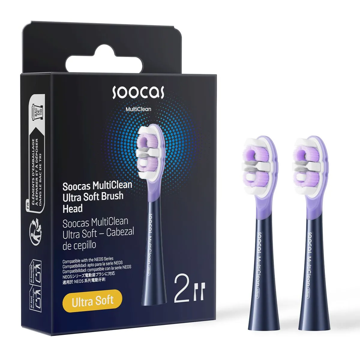 Soocas NEOS II Ultra Soft Original Replacement Brush Heads - 2 Pack - Midnight Blue