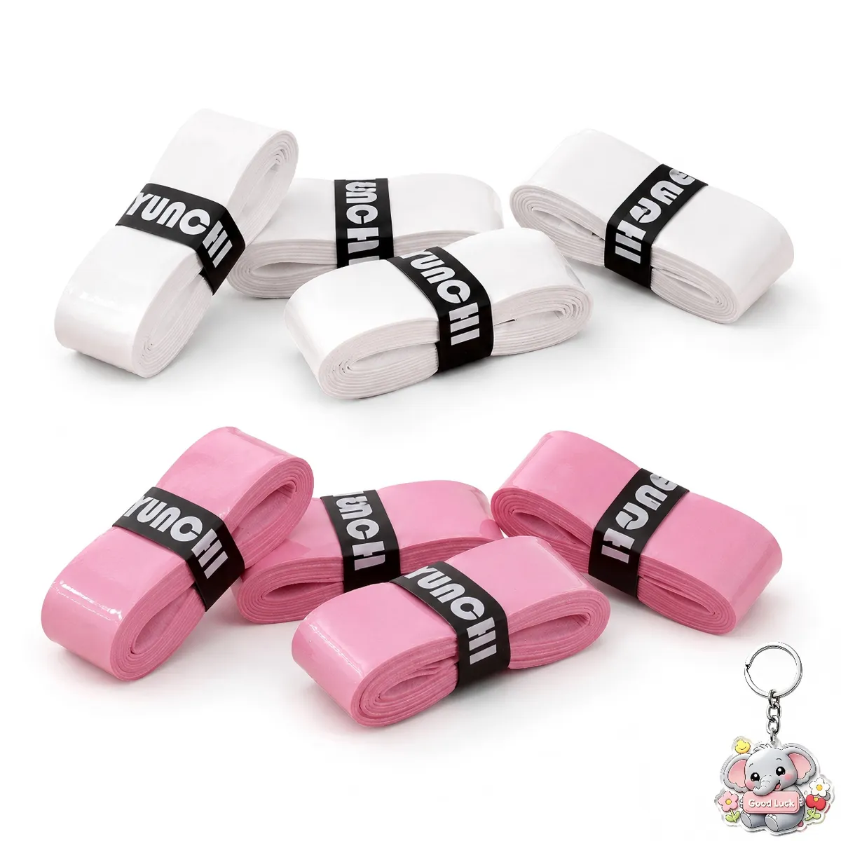 Badminton Overgrip Tape for Tennis & Cricket - White/Pink 8 Pack