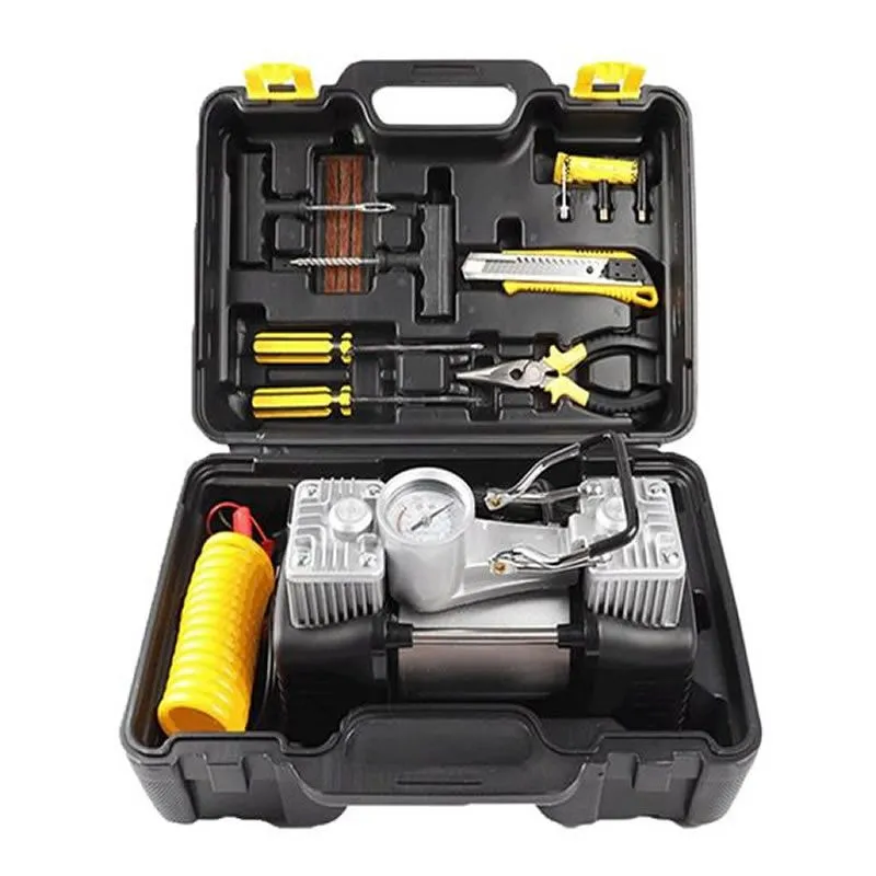 Portable Double Cylinder Car Air Compressor with Tire Repair Tools