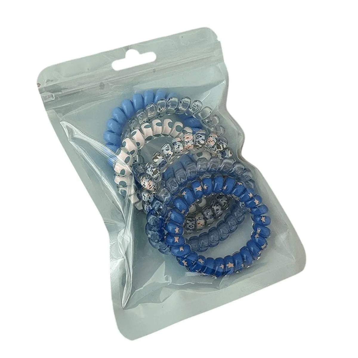 Elastic Telephone Cord Spiral Hair Tie Set - Blue