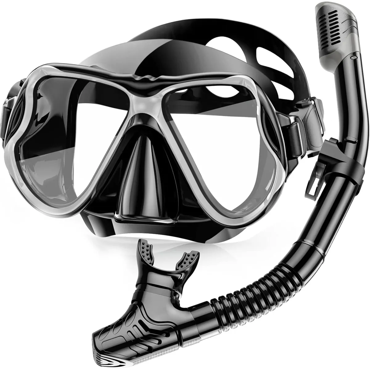 Diving Mask Snorkel Set Anti-Fog Scuba Diving Swimming Swim Equipment - Black