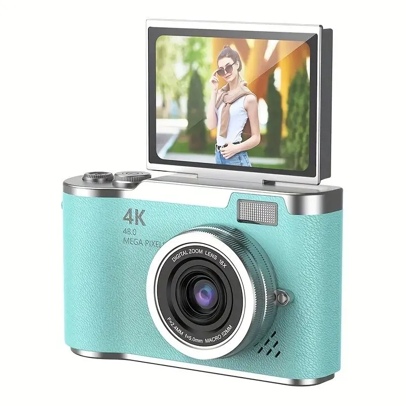 4K 1080P HD Digital Camera 2.4" Flip Over Display Screen 8X Zoom Anti Shake - Green