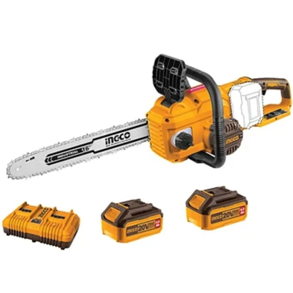 Ingco - Cordless Chain Saw with 2 x 4.0Ah Batteries & Dual Charger