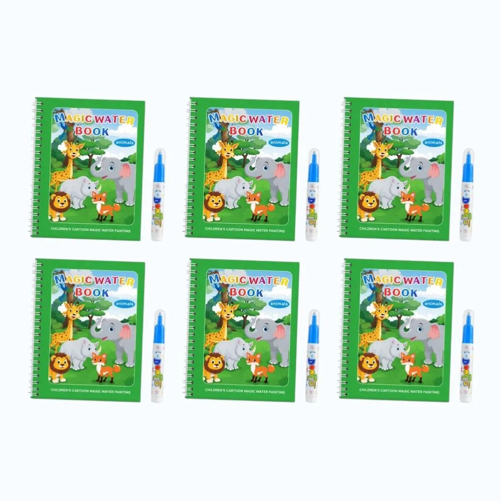 6 Pack - Safari Animals Magic Water Colouring Book - Green