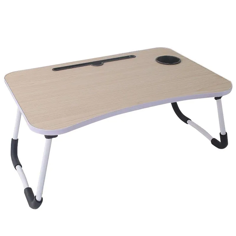 Laptop Table Stand Foldable Bed Table Tray Cup Holder Tablet Slot - Beige