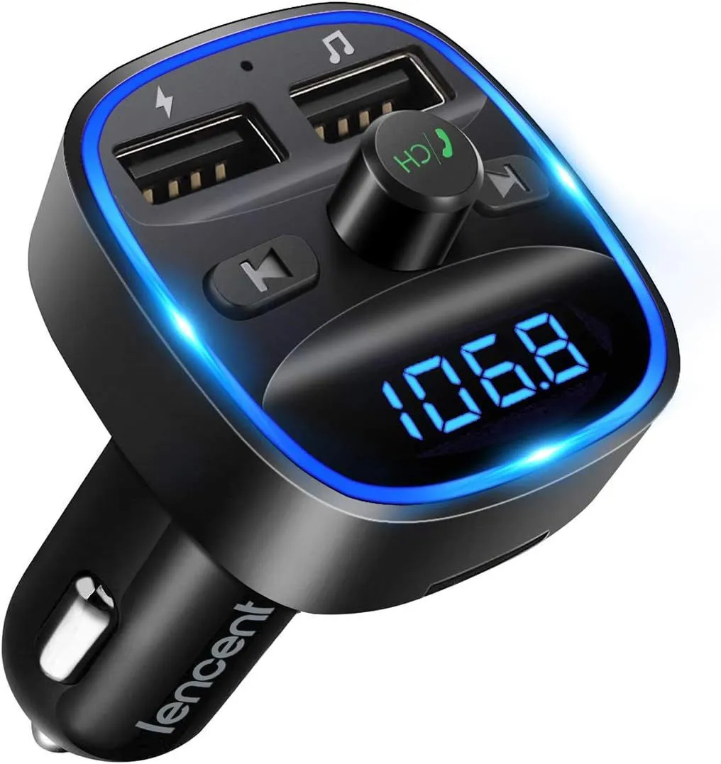 Bluetooth 5.0 FM Transmitter 2 USB Ports, Supports SD Cards And USB Sticks