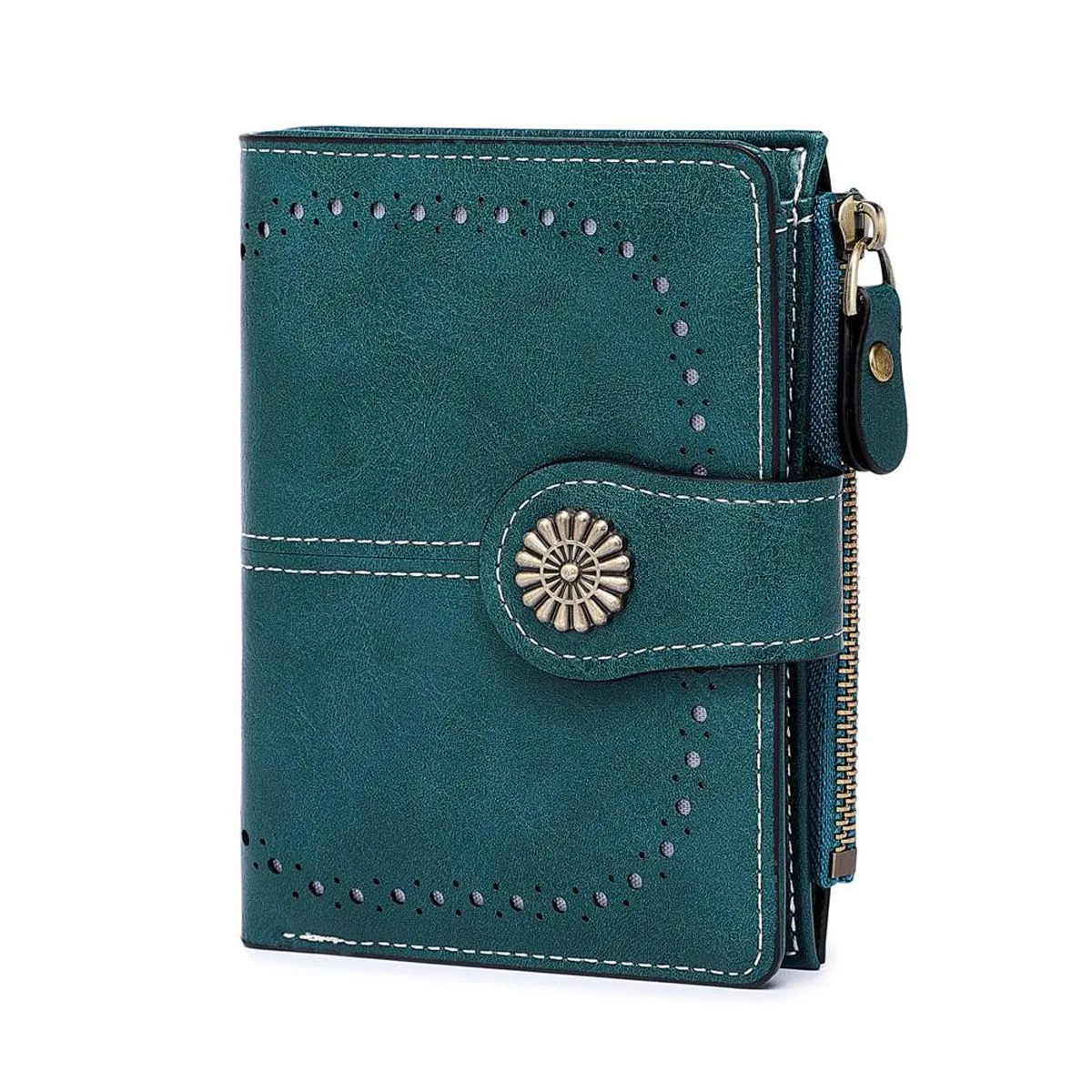 Womens Leather Portable Wallet RFID Credit Card Holder - Green