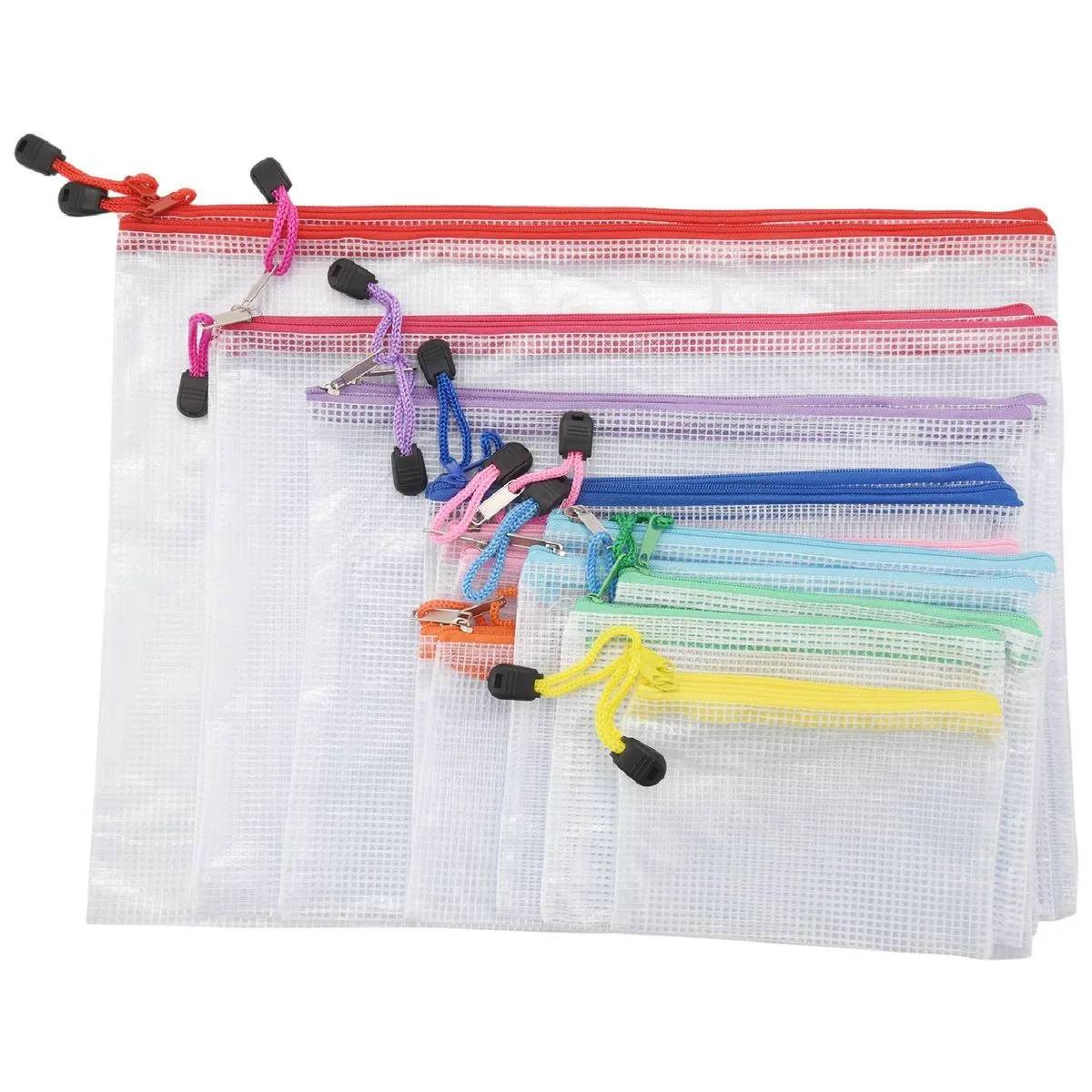 18 Pack 8 Sizes Zipper Mesh Pouch, Waterproof File Bags(9 Colors)