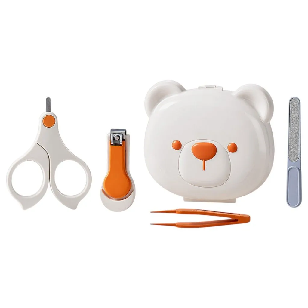 5 Piece - Baby Nail Grooming Set With Bear Design - White