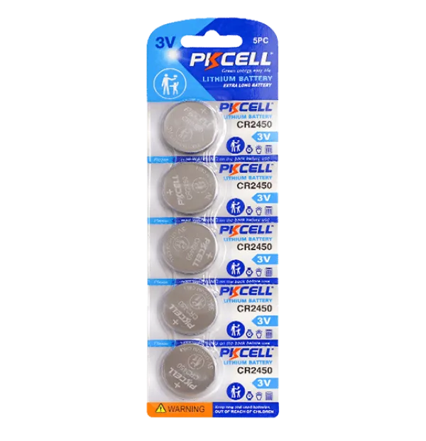 PKCELL CR2450 Lithium Coin Battery (Card of 5)