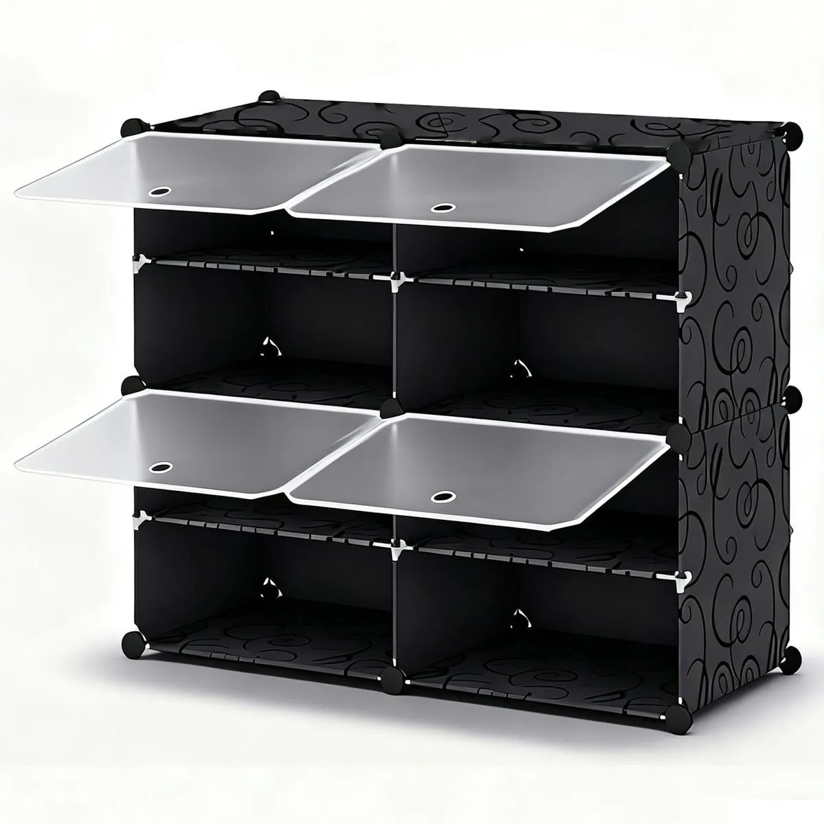16 Pairs Shoe Rack Organizer Closet Shoe Cabinet with Door Shoe Shelves - Black