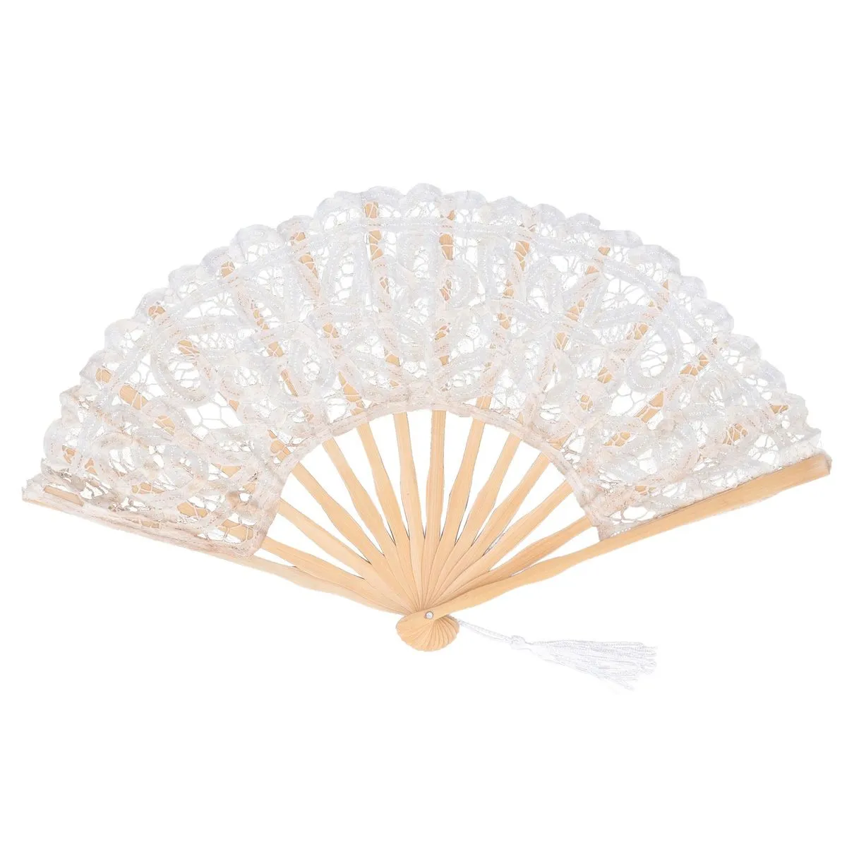 Compatible With Outfit Beige Lace Bamboo Folding Fan