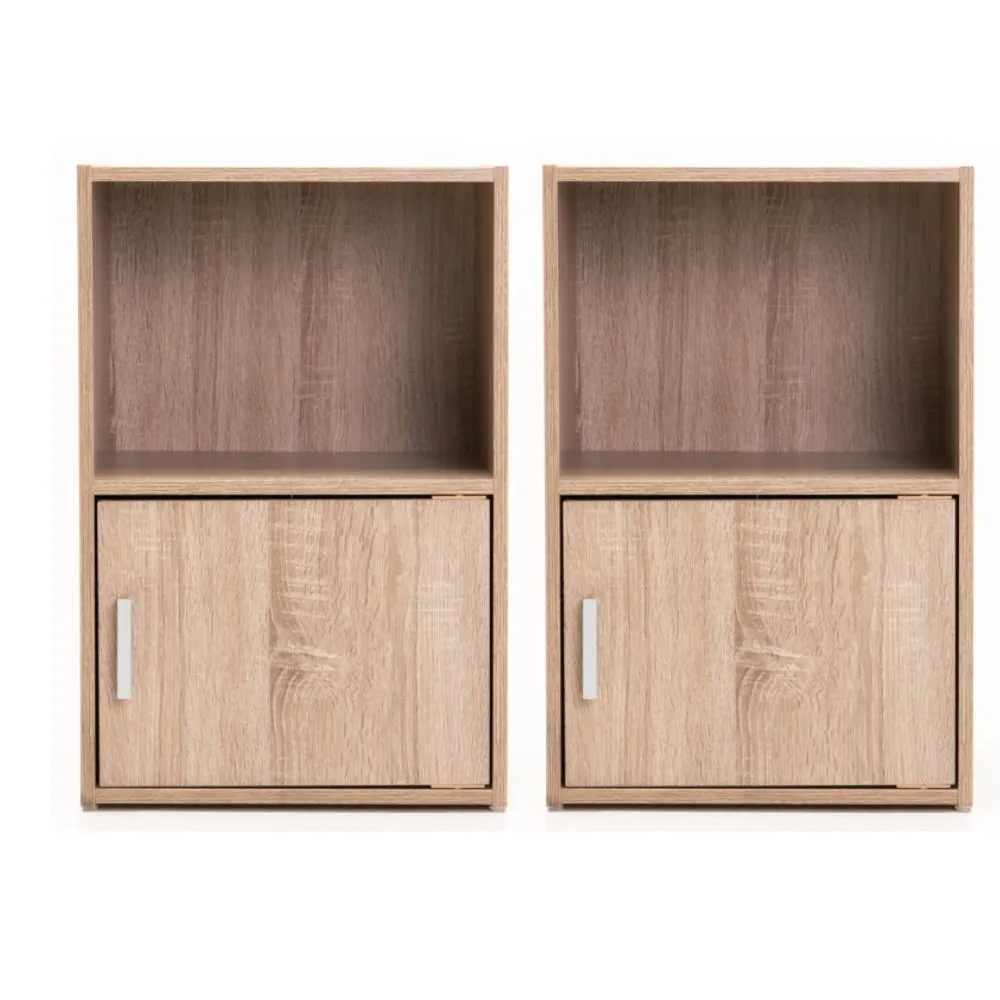 Set of 2 Cyrus Pedestals - Light Oak and Grey