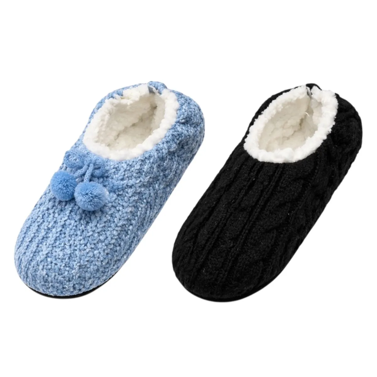 4 Pack Winter Knitted Ladies Fleece Lined Slippers Sock NonSkid Sole UK 3-6