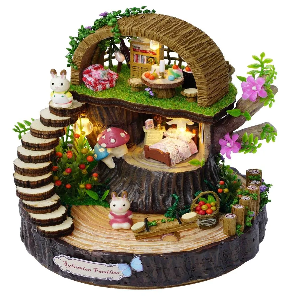 DIY Miniature Doll House Kit Fantasy Forest Model with LED Lights