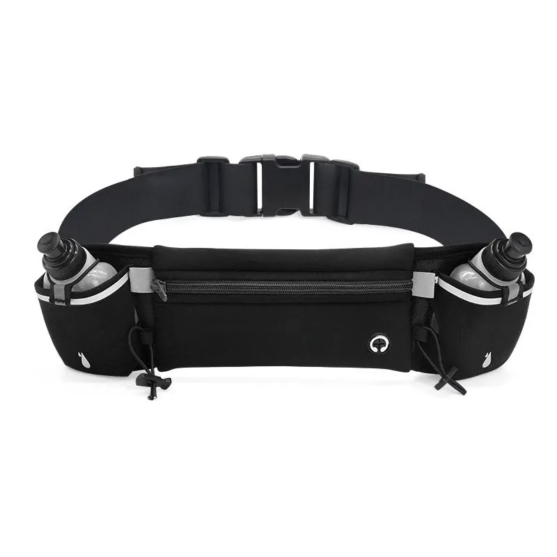 Men's Running Multifunctional Sports Waist Bag with Water Bottles - Black