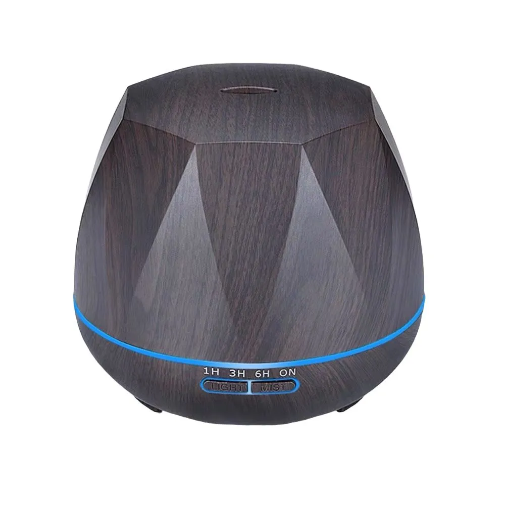 500ml Wood Grain Essential Oil Diffusers Humidifier - 7 Colour Changing LED - dark brown 