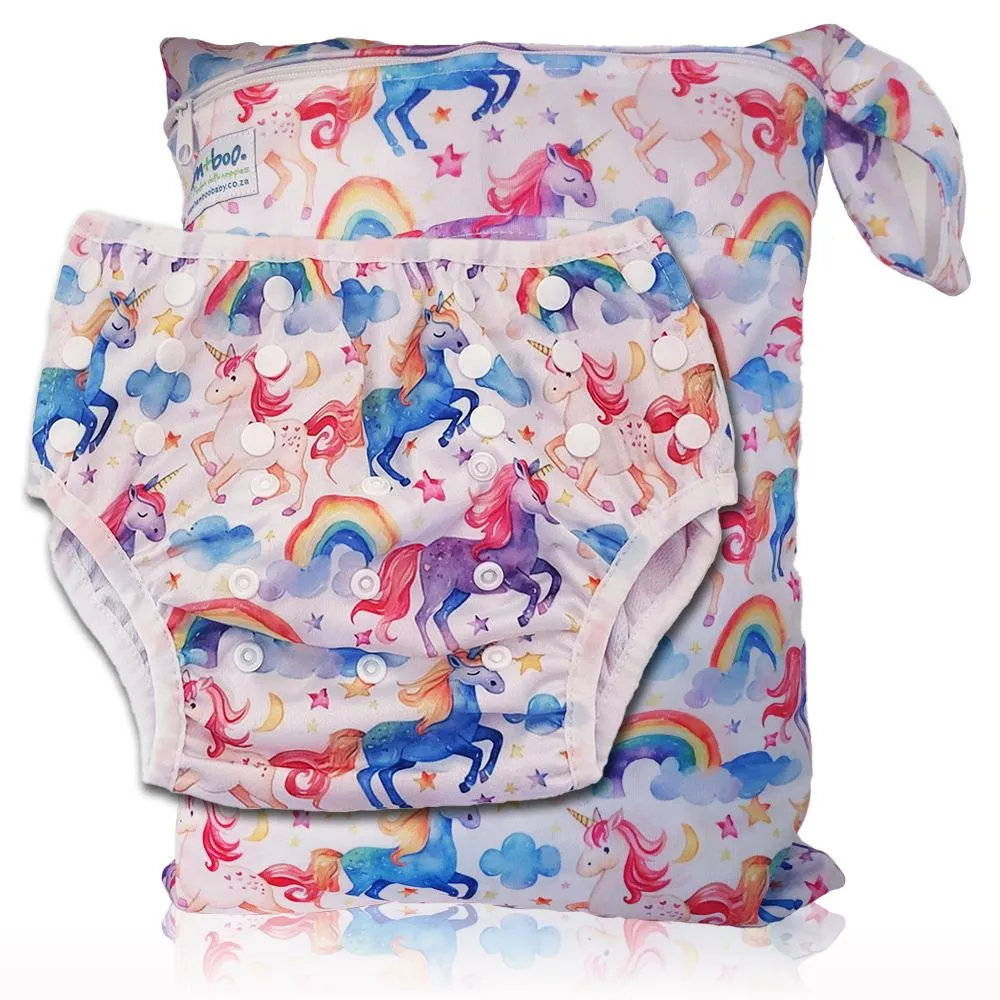 Wetbag and Swim Nappy Combo - Unicorn - Large