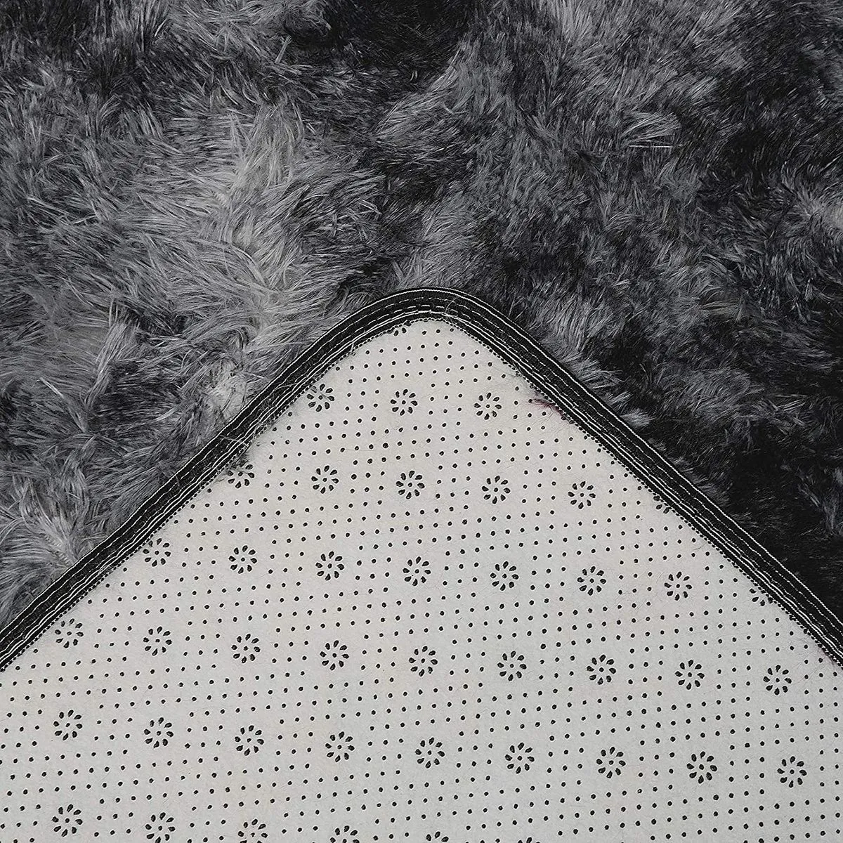 Light Rug Shaggy Fluffy Carpets -  grey &black