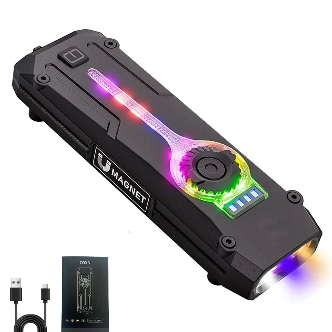 UV EDC Flashlight Rechargeable 1200 High Lumens withRGB Magnetic Base Small - Black