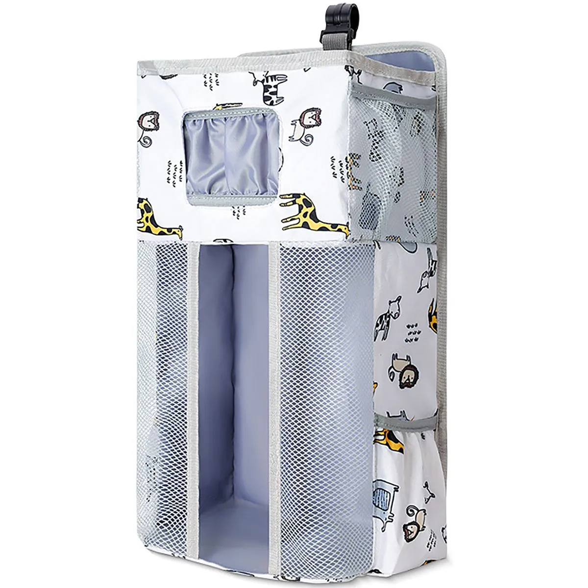 Nappy Change Caddy Hanging Diaper Caddy Bedside Organiser Hanging Bag - Grey Zoo