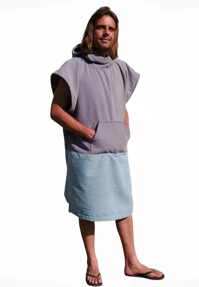 Strandloper Unisex Microfiber Changing Towel Poncho - Grey & Turquoise