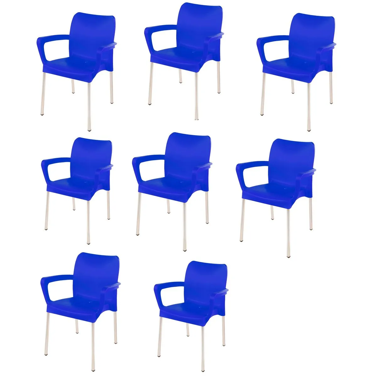 Set of 8 - Heavy Duty Bistro Chair - with Armrests - Bright Blue