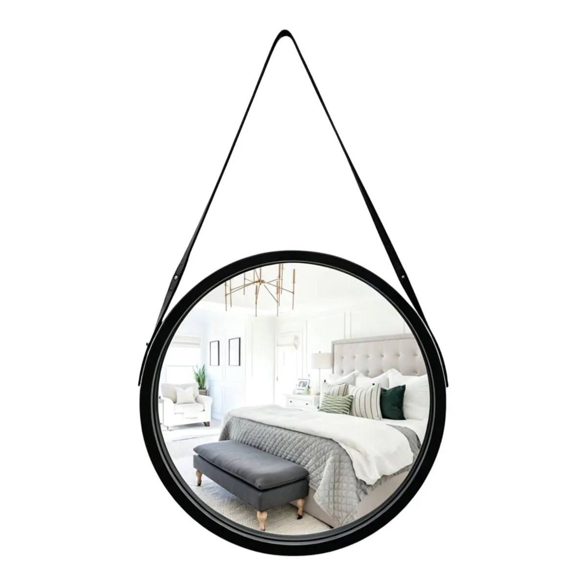 703884-Hanging Mirror with Strap-Black-60X60CM