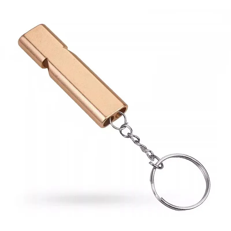 Metal Whistle Keychain - Mini Portable Survival Whistle Keyring - Gold