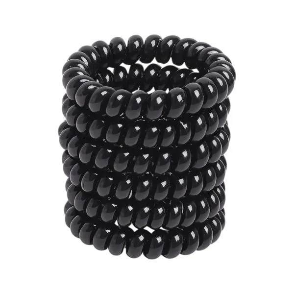6 Pack - Glossy Spiral Hair Tie Set - Black