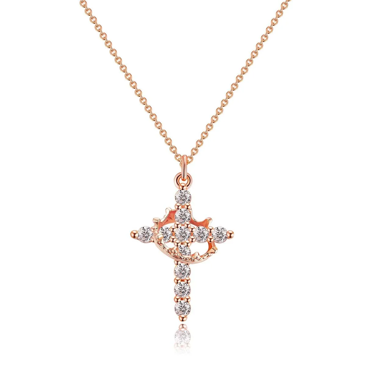 Upgraded Crown Cross Necklace for Women Christian Religious Gifts for Her - Rose Gold