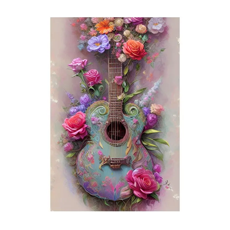 Easy Craft Diamond Painting DIY Kit, 45x30cm - Guitar & Flowers - 01_239