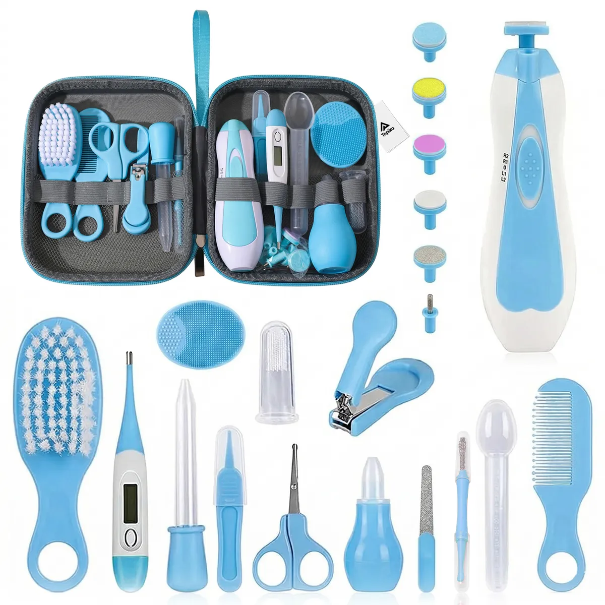 Topika 20 in 1 Baby Care Nursery Kit Infant Grooming Kit,Pink And Blue - Blue