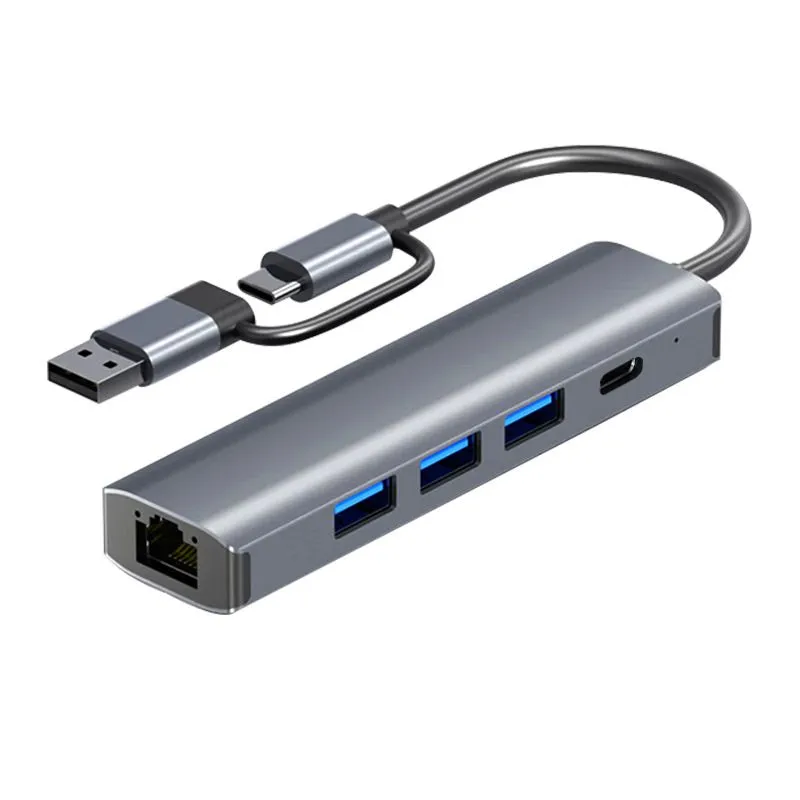 5 IN 2 USB-C Hub Adapter with Gigabit Ethernet Compatible with MacBook Pro
