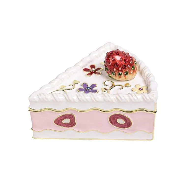 Enameled Cream Cheese Strawberry Cake Small Jewelry Storage Box