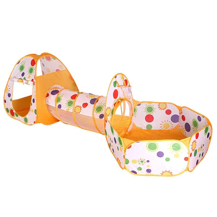3-in-1 Kids Indoor And Outdoor Fun Activity Play-Tent With Tunnel - Orange