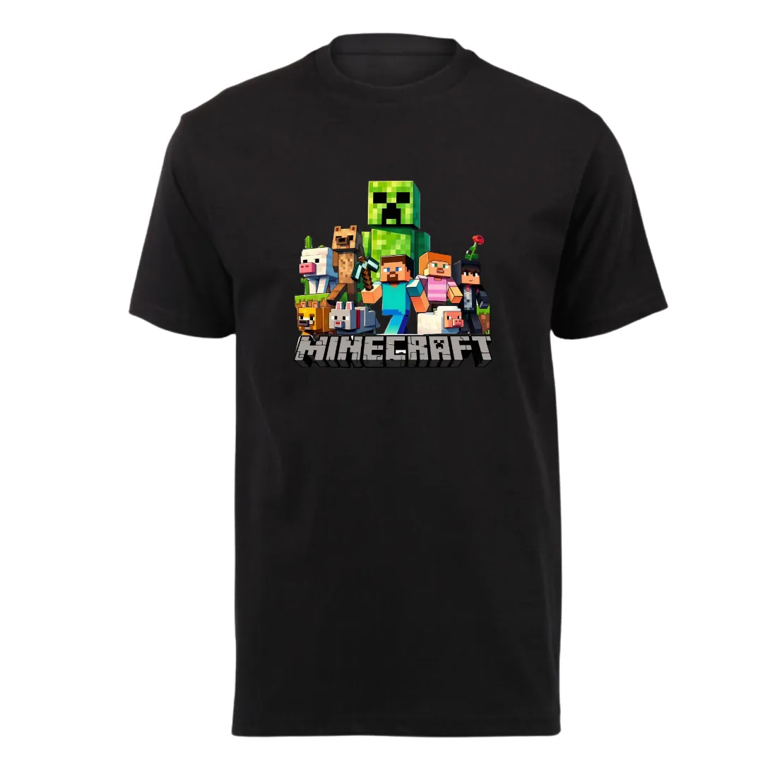 Kids Black Short Sleeve T-Shirt - Minecraft Gaming Graphic T-Shirt For Kids