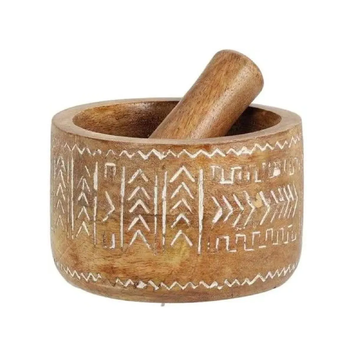 Wooden Mortar and Pestle for Spices, Herb Grinder - 10x7cm Mango Wood