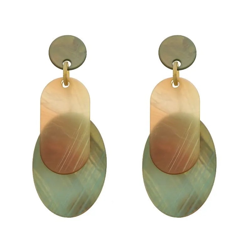 Organic Tier Earrings - Olive/Acetate Dangle Drops w. Gold Accents