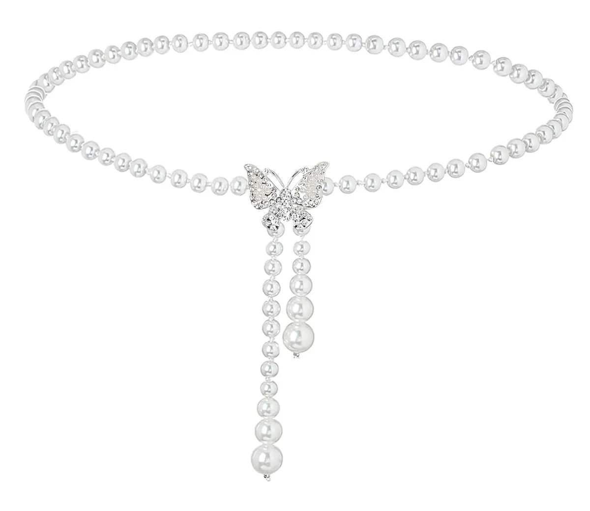 Adjustable Pearl Butterfly Chain Belt White Women Dress Accessories